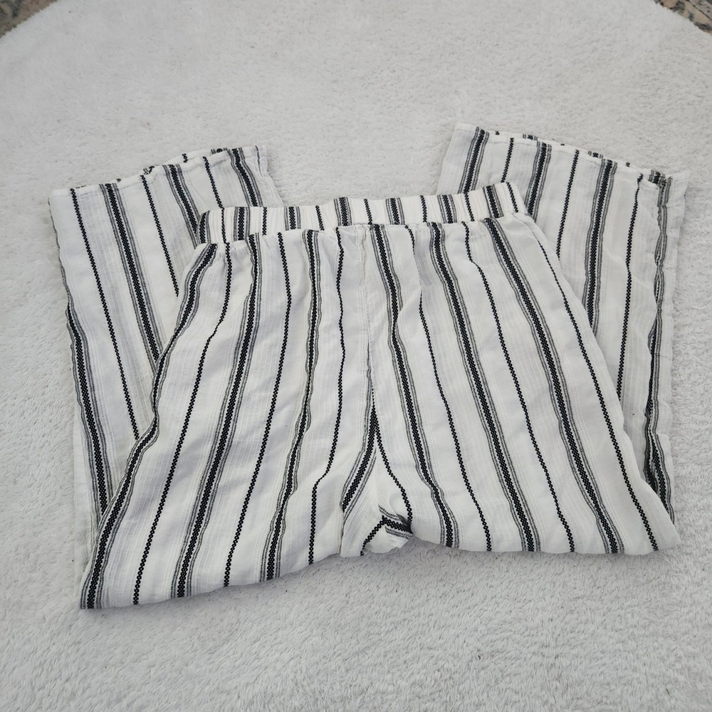 Blue Rain Womens Striped Wide Leg Cropped Pants Black White Linen Blend Medium‎ - Picture 4 of 8